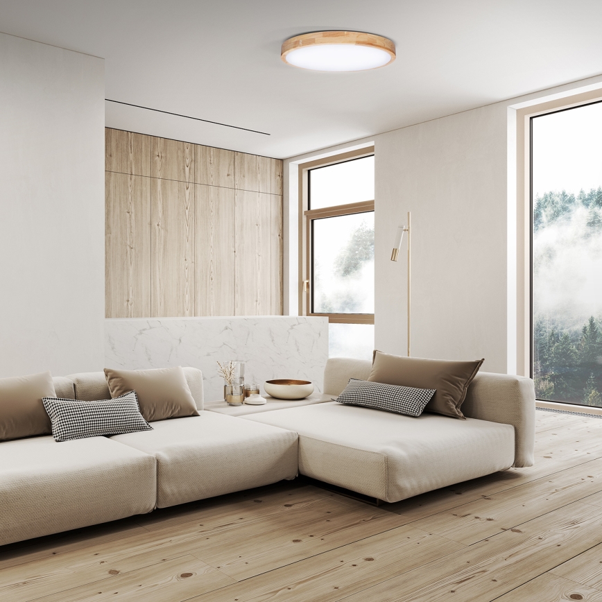 Світлодіодний стельовий світильник з регулюванням яскравості SOLID OAK LED/48W/230V 3000-6500K дуб діаметр 39 см + пульт дистанційного керування