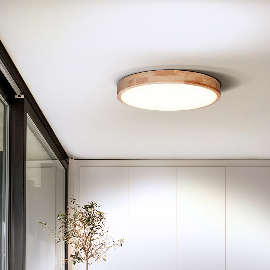 Світлодіодний стельовий світильник з регулюванням яскравості SOLID OAK LED/48W/230V 3000-6500K дуб діаметр 39 см + пульт дистанційного керування