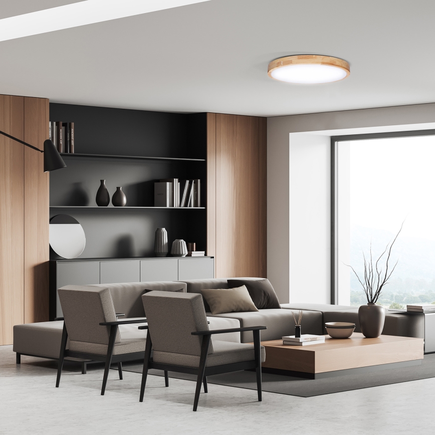 Світлодіодний стельовий світильник з регулюванням яскравості SOLID OAK LED/48W/230V 3000-6500K дуб діаметр 39 см + пульт дистанційного керування