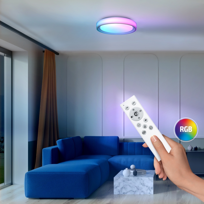 Светодиодный потолочный RGB-светильник с регулированием яркости FLOCO LED/30W/230V 3000-6500K + RGB/6W диаметр 40 см + дистанционное управление