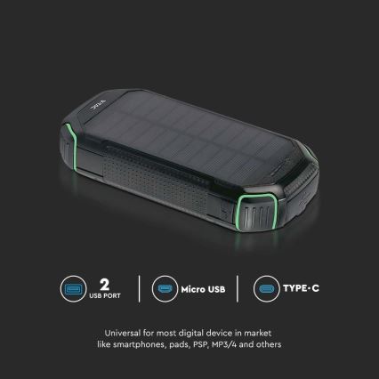 Солярний павербанк із ліхтариком Power Delivery 30000mAh/20W/5V чорний