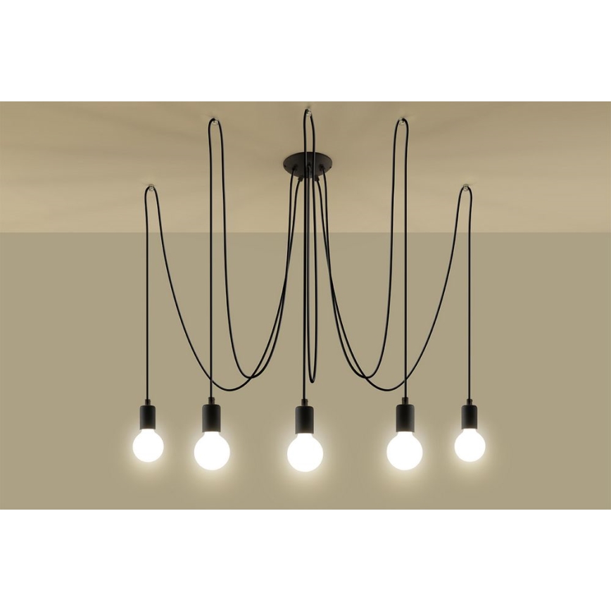 Підвісна люстра EDISON 5 5xE27/60W/230V павук чорний