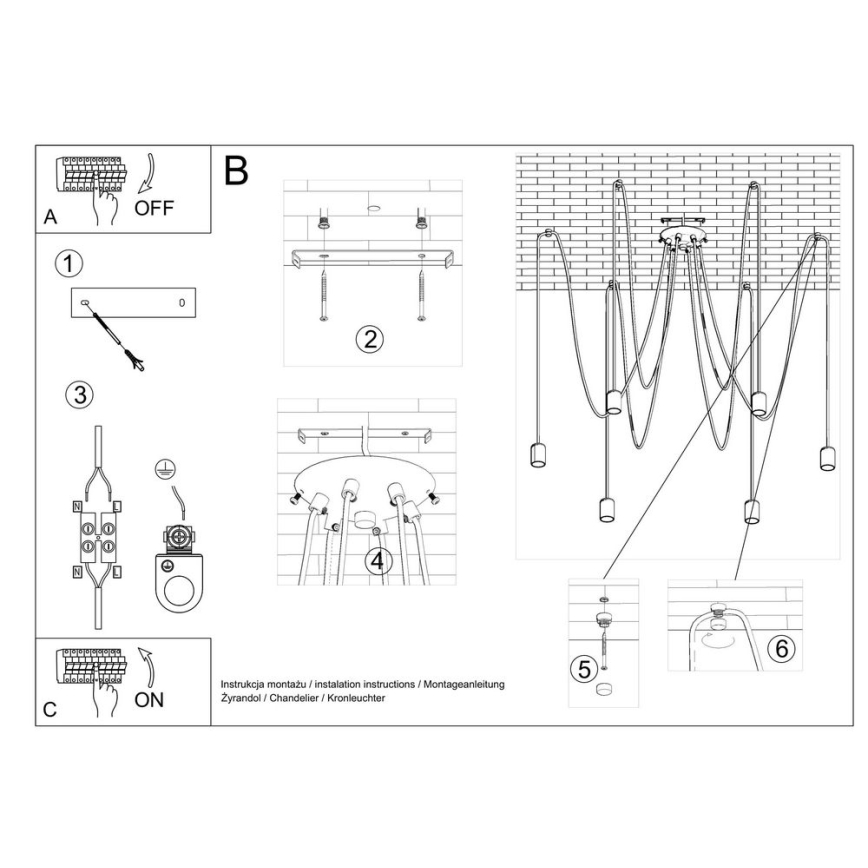 Подвесная люстра EDISON 5 5xE27/60W/230V паук черный