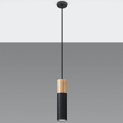 Підвісна люстра PABLO 1xGU10/40W/230V чорний/бук