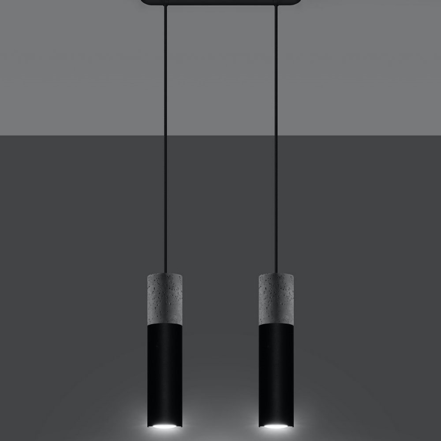 Підвісний світильник на тросі BORGIO 2xGU10/40W/230V бетон/метал чорний