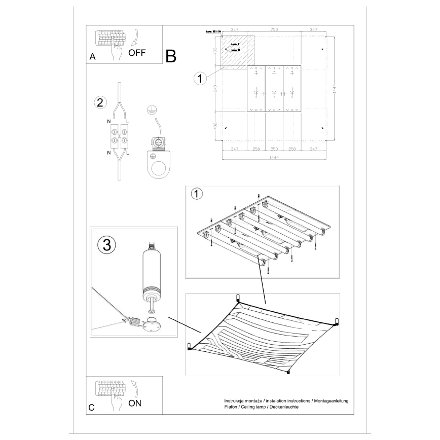 LED стельовий світильник LUNA 6xG13/8,5W/230V 140x140 см білий
