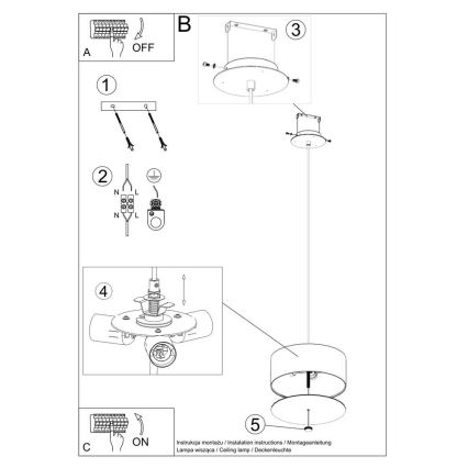 Підвісна люстра SKALA 3xE27/60W/230V діаметр 30 см чорний