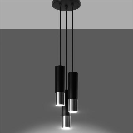 Підвісна люстра LOOPEZ 3xGU10/10W/230V круглий чорний/глянцевий хром