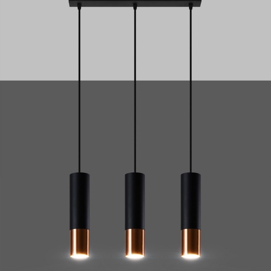 Підвісна люстра LOOPEZ 3xGU10/10W/230V чорний/мідь