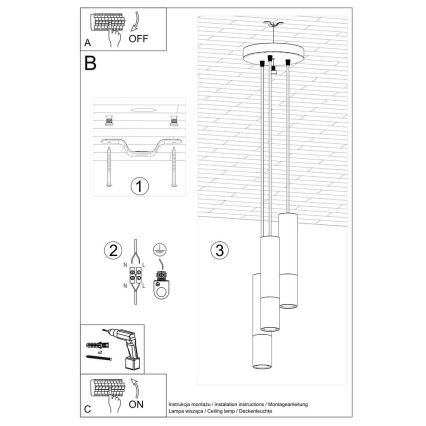 Подвесная люстра LOOPEZ 3xGU10/10W/230V круглый черный/золотистый