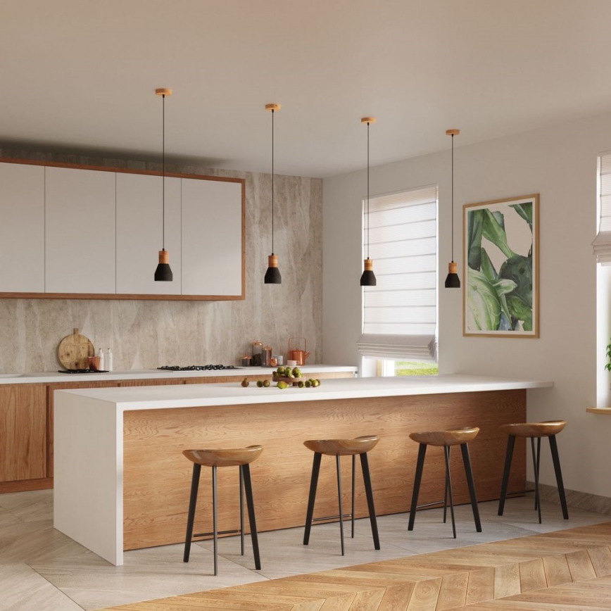 Підвісна люстра QUBIC 1xE27/60W/230V бетон/береза/бук/чорний