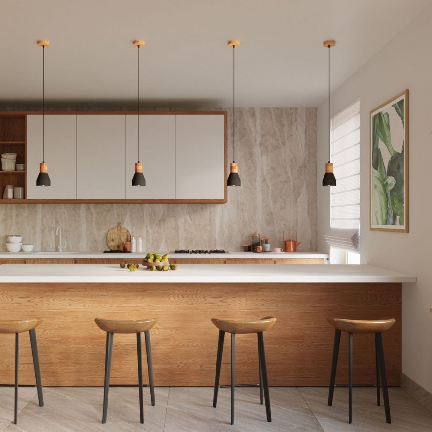 Підвісна люстра QUBIC 1xE27/60W/230V бетон/береза/бук/чорний