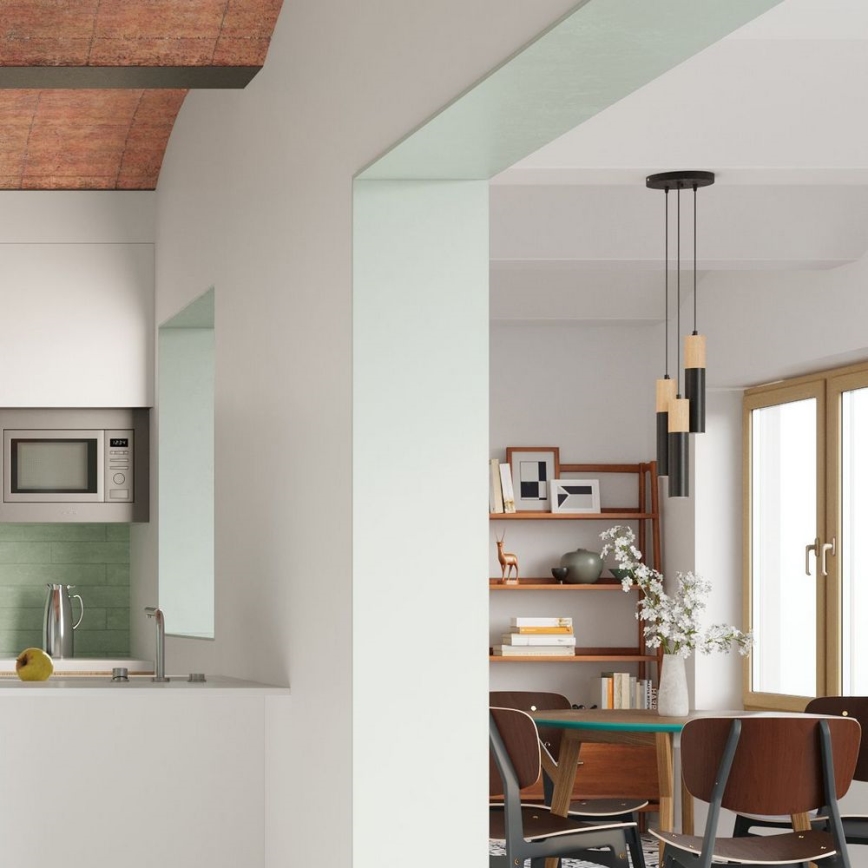 Підвісна люстра PABLO 3xGU10/40W/230V чорний/бук