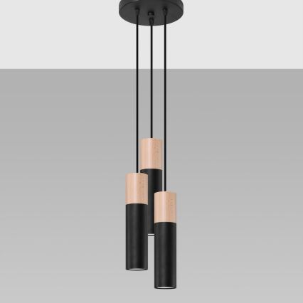 Підвісна люстра PABLO 3xGU10/40W/230V чорний/бук
