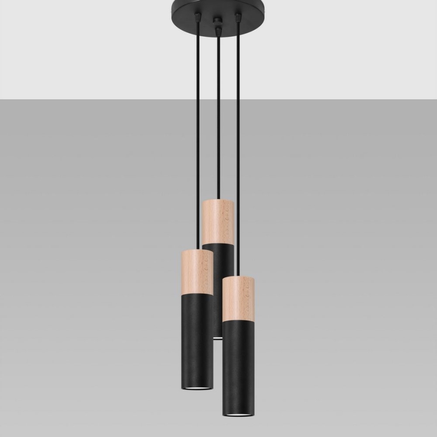 Підвісна люстра PABLO 3xGU10/40W/230V чорний/бук