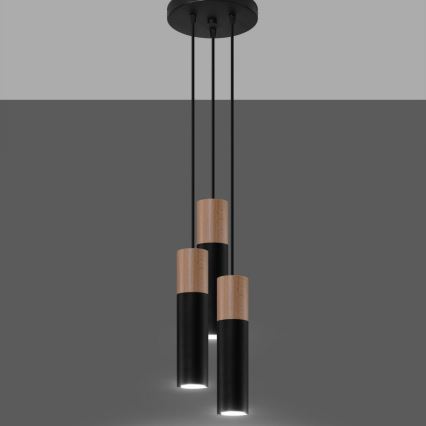 Підвісна люстра PABLO 3xGU10/40W/230V чорний/бук