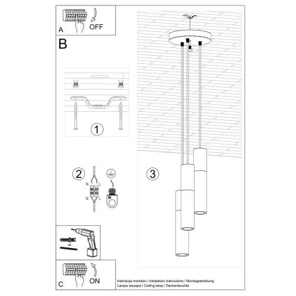 Люстра на тросе BORGIO 3xGU10/40W/230V бетон/металл, черная