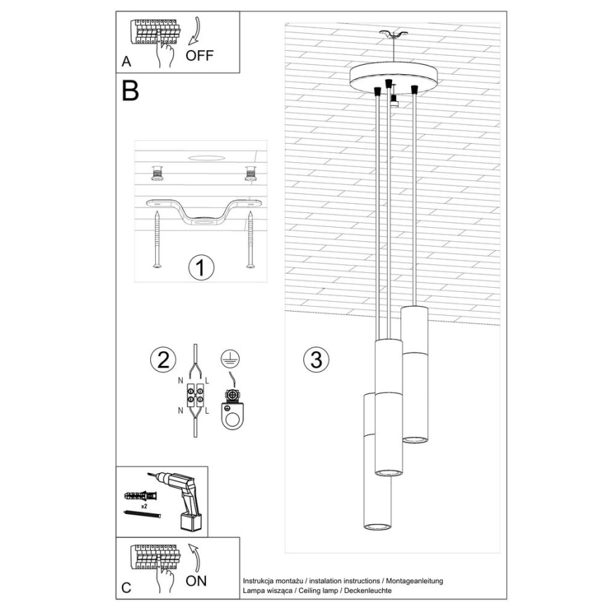 Люстра на тросе BORGIO 3xGU10/40W/230V бетон/металл, черная