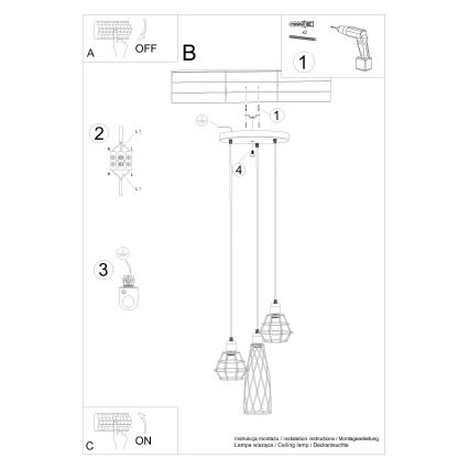 Подвесная люстра SUBA 3xE27/15W/230V черный