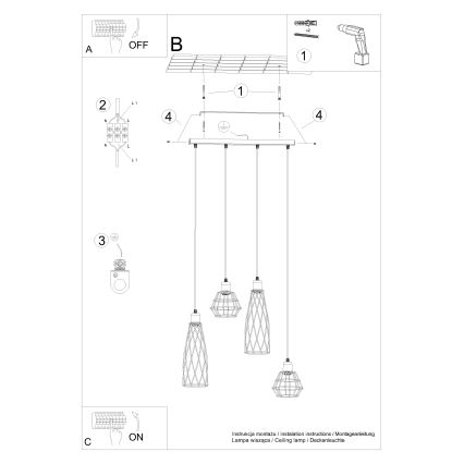 Подвесная люстра SUBA 4xE27/15W/230V черный