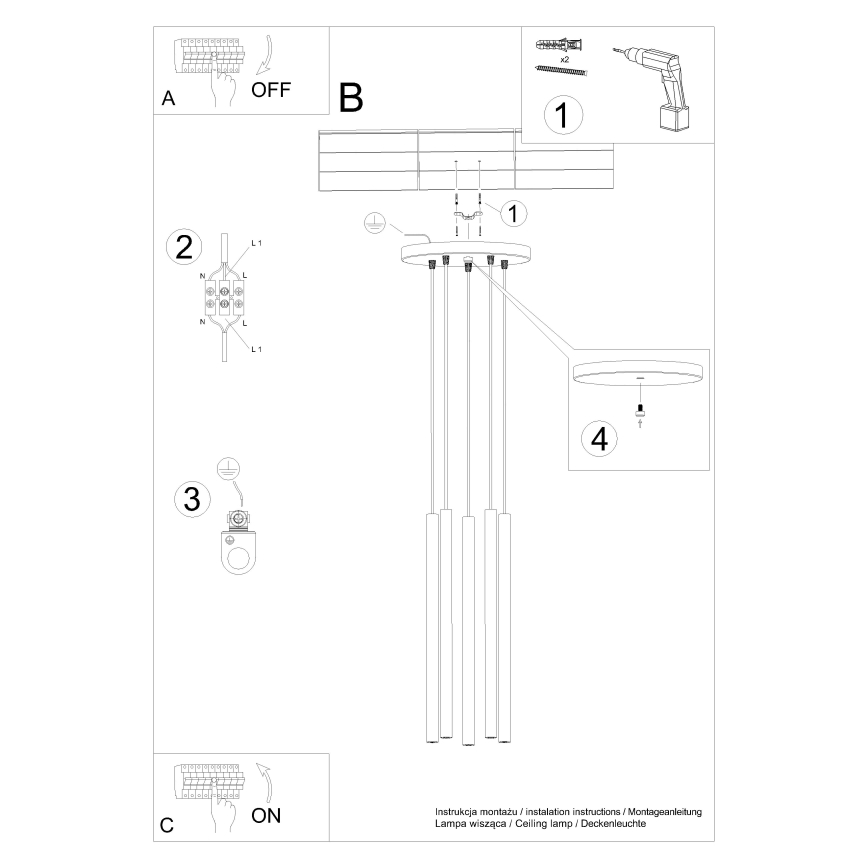 Підвісна люстра PASTELO 5xG9/8W/230V золотий