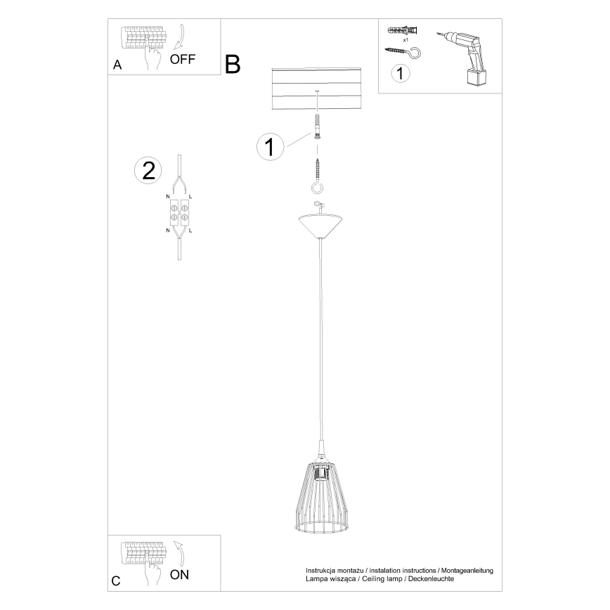 Подвесная люстра LEYO 1xE27/15W/230V черный