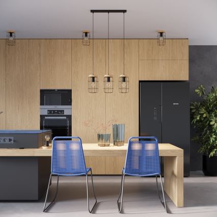 Підвісна люстра GOTTO 3xE27/15W/230V чорний/бук