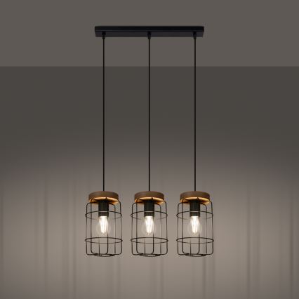 Подвесная люстра GOTTO 3xE27/15W/230V черный/бук