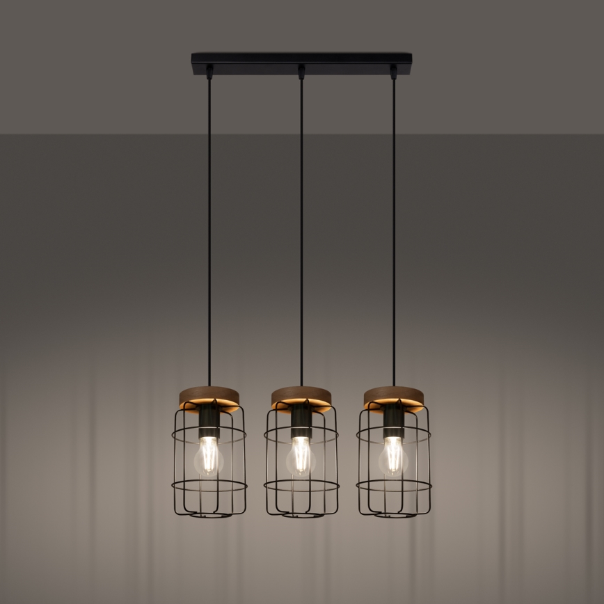 Подвесная люстра GOTTO 3xE27/15W/230V черный/бук