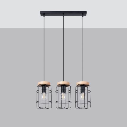 Подвесная люстра GOTTO 3xE27/15W/230V черный/бук