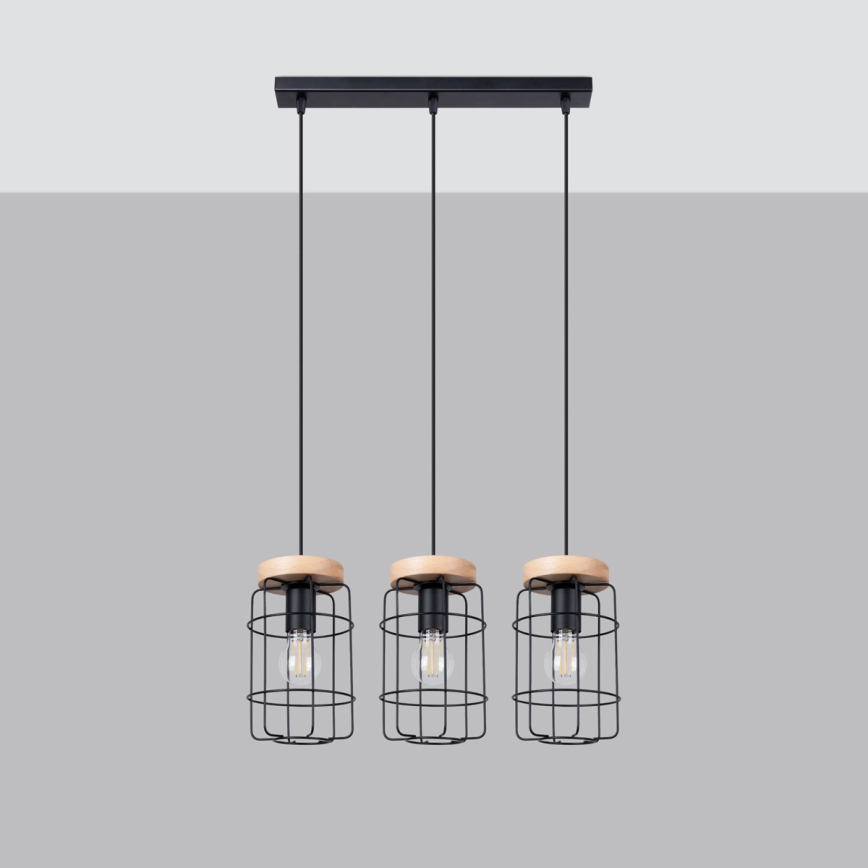 Подвесная люстра GOTTO 3xE27/15W/230V черный/бук