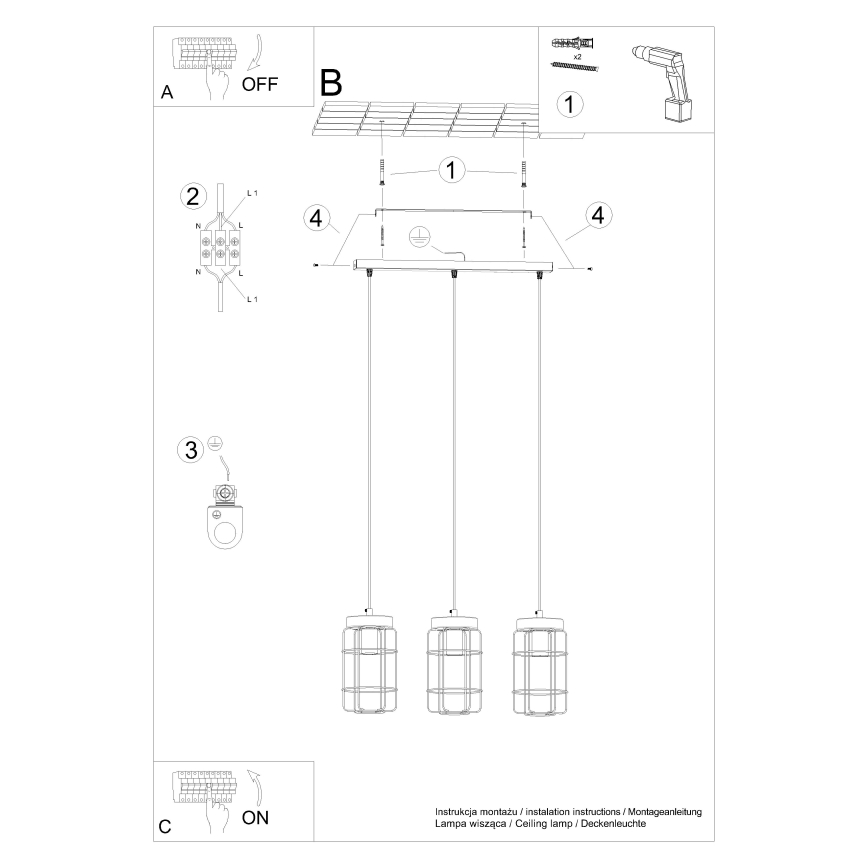 Подвесная люстра GOTTO 3xE27/15W/230V черный/бук