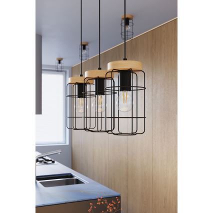 Подвесная люстра GOTTO 3xE27/15W/230V черный/бук