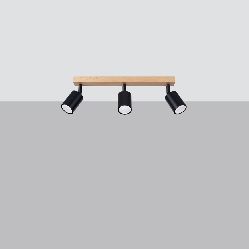 Точковий світильник VERDO 3xGU10/10W/230V чорний/бук