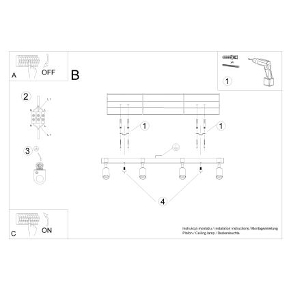 Точечный светильник ZUCA 4xE27/15W/230V черный/дуб