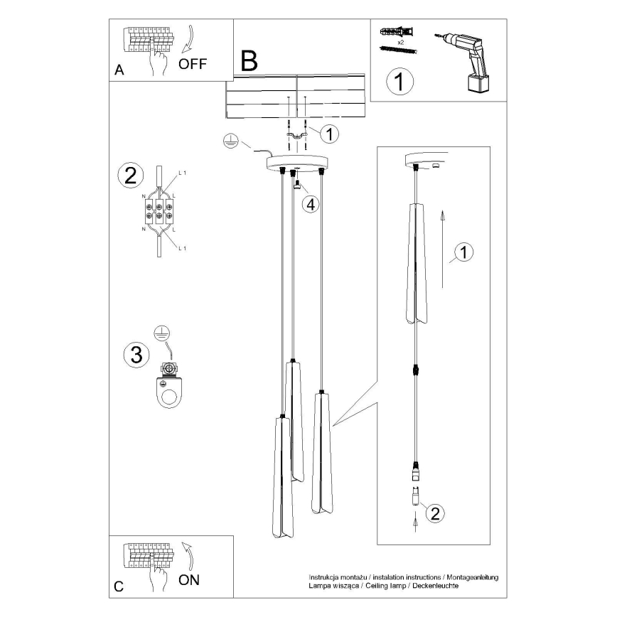 Підвісна люстра PRYSM 3xG9/8W/230V чорний