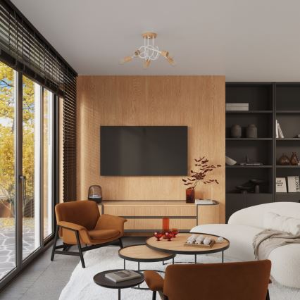 Припотолочная люстра EMBER 5xE27/15W/230V белый/бежевый/бук