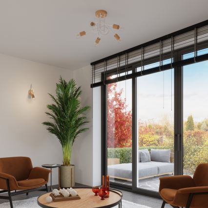 Припотолочная люстра EMBER 5xE27/15W/230V белый/бежевый/бук