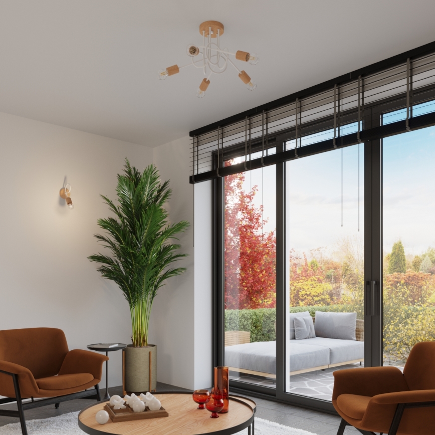 Припотолочная люстра EMBER 5xE27/15W/230V белый/бежевый/бук