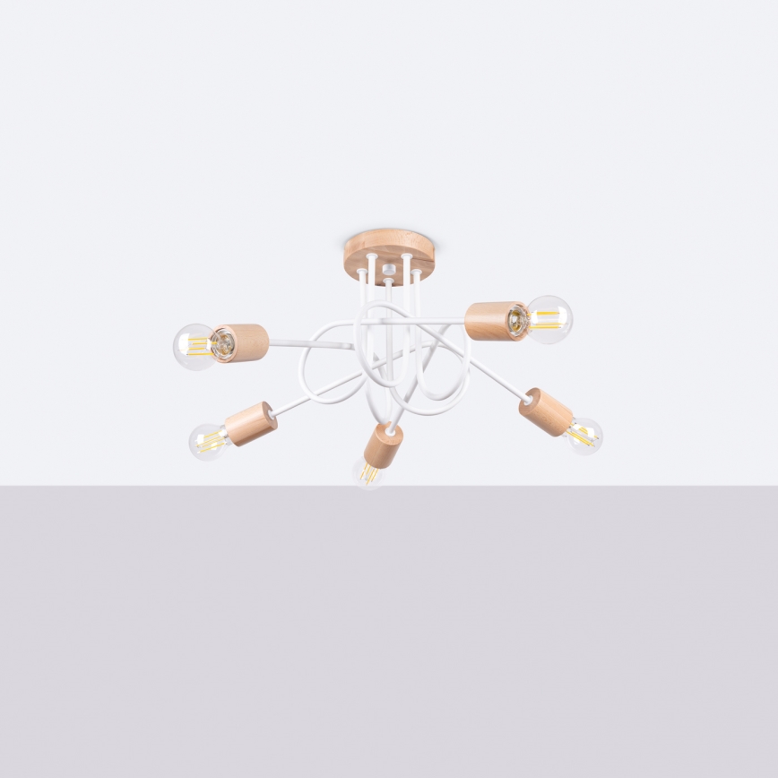 Припотолочная люстра EMBER 5xE27/15W/230V белый/бежевый/бук