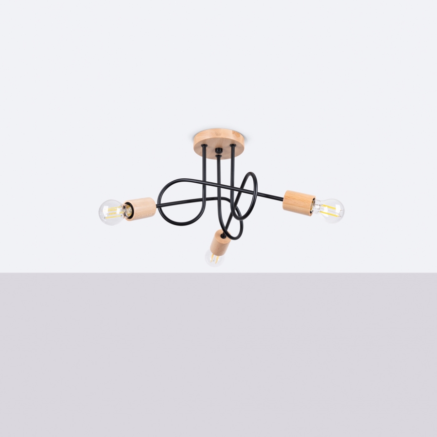 Пристельова люстра EMBER 3xE27/15W/230V чорний/бежевий/бук