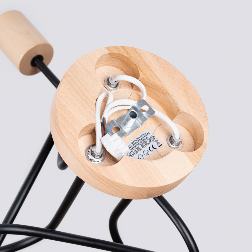 Пристельова люстра EMBER 3xE27/15W/230V чорний/бежевий/бук