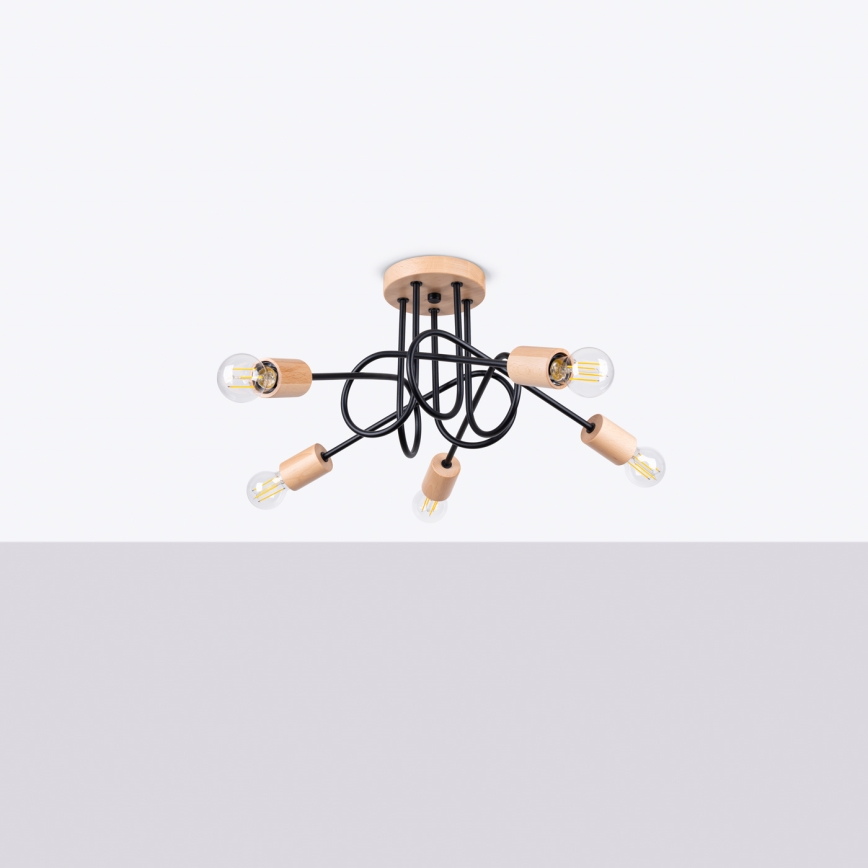 Припотолочная люстра EMBER 5xE27/15W/230V черный/бежевый/бук