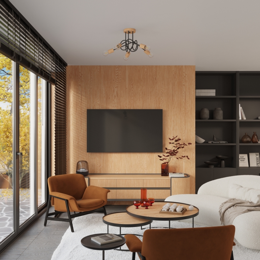 Пристельова люстра EMBER 5xE27/15W/230V чорний/бежевий/бук