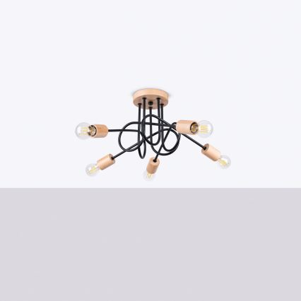 Пристельова люстра EMBER 5xE27/15W/230V чорний/бежевий/бук