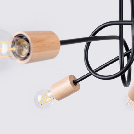 Пристельова люстра EMBER 5xE27/15W/230V чорний/бежевий/бук