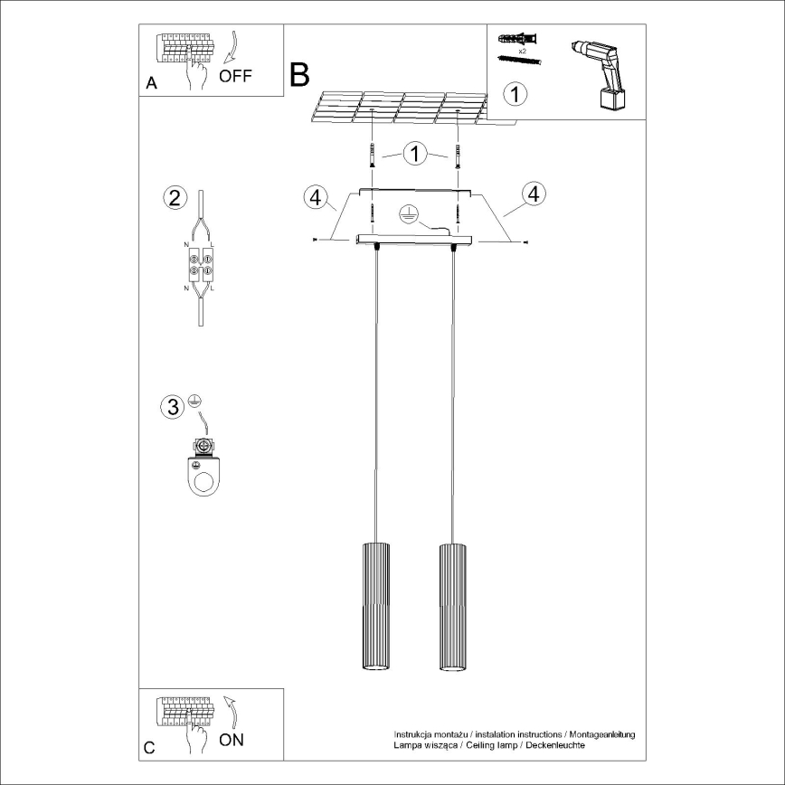 Подвесная люстра KARBON 2xGU10/10W/230V черный