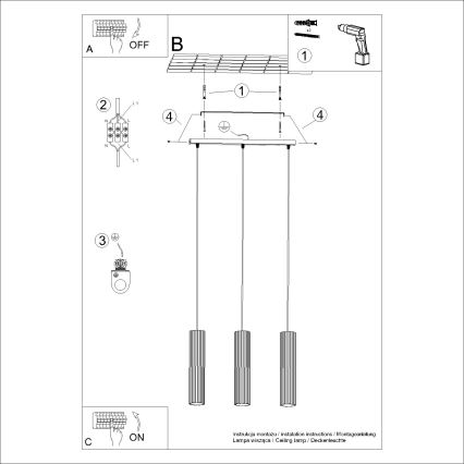 Підвісна люстра KARBON 3xGU10/10W/230V червоний