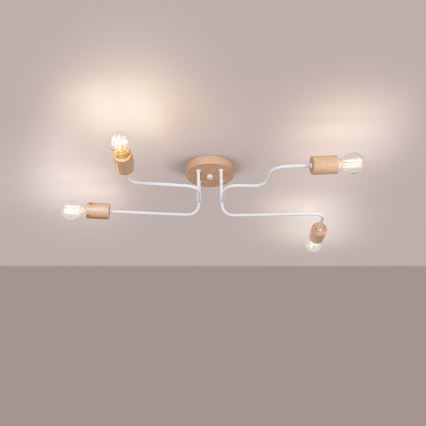 Припотолочная люстра TIMBO 4xE27/15W/230V белый/бежевый/бук