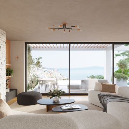 Настінна лампа TIMBO 1xE27/15W/230V чорний/бежевий/бук